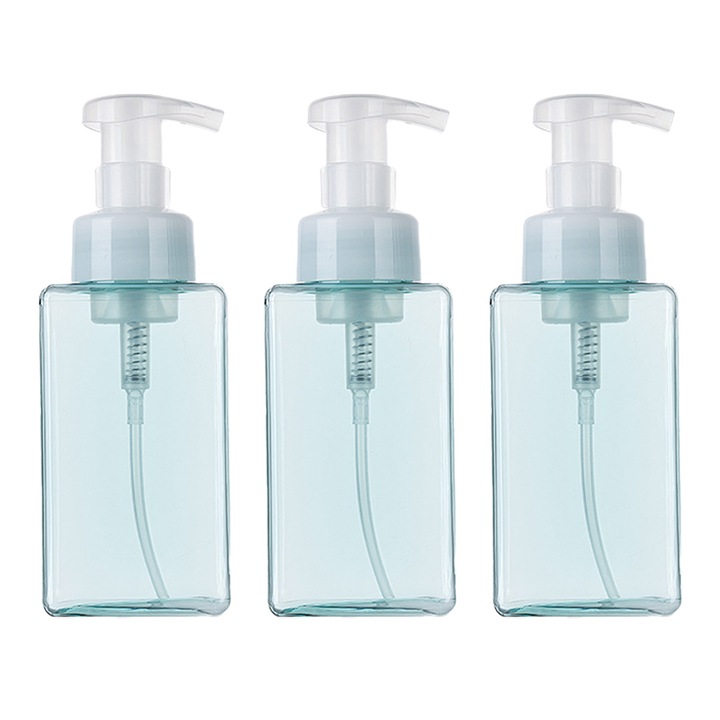 3 darab pumpás adagoló szett, HERUSI, átlátszó rózsaszín kék, 450ml, 18,8x6,8cm