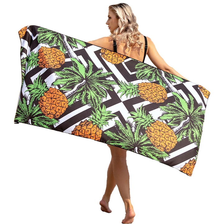 Плажна кърпа с щампа, 1 брой, бързосъхнеща, многоцветна