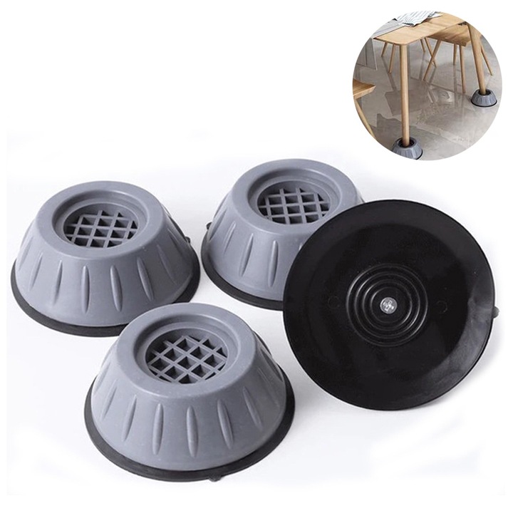 Set 4 Picioruse antivibratii, Cozevdnt, Plastic / TPU, Pentru Masina de spalat, 5 x 4 cm, Gri