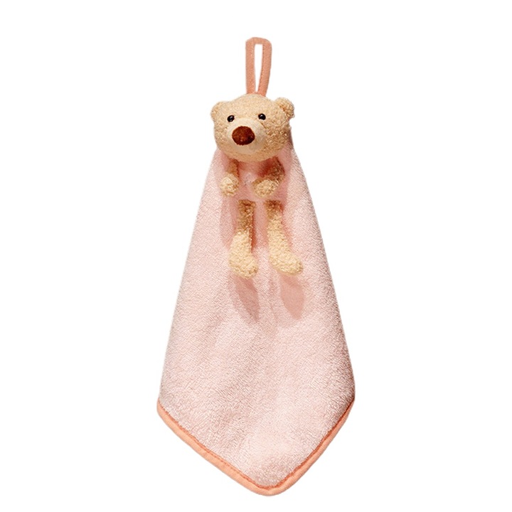 Fürdőlepedő, akasztós, mackómintás, nedvszívó, gyapjú, rózsaszín/bézs, 30 cm