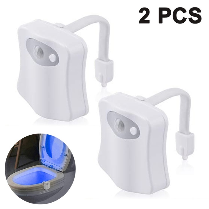 Tovbmup WC éjszakai lámpa készlet, LED, 8 szín, fehér, 7x6,5x1,7 cm, 2 db