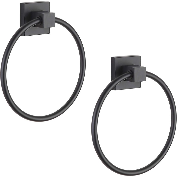 Törölközőtartó, Enforose, 2 darabos készlet, rozsdamentes acél, matt fekete, 100x100cm