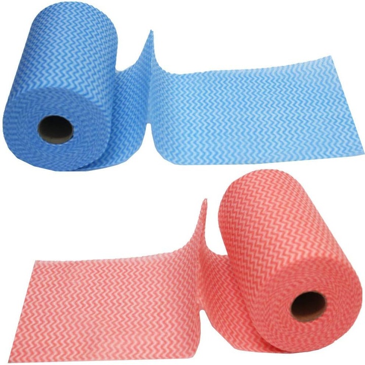 Prosop de baie Enforose, set 2 bucati, model cu valuri, material bambus, rosu si albastru