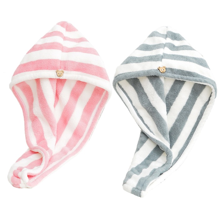 Комплект от 2 микрофибърни кърпи за коса, бързосъхнещи, 25x65 см, сиви/розови