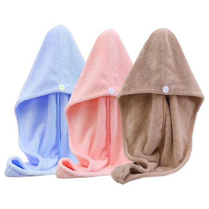 3 бр. кърпи за коса от микрофибър, абсорбиращи, бързосъхнещи, мек тюрбан, без начупване, синьо + розово + кафяво