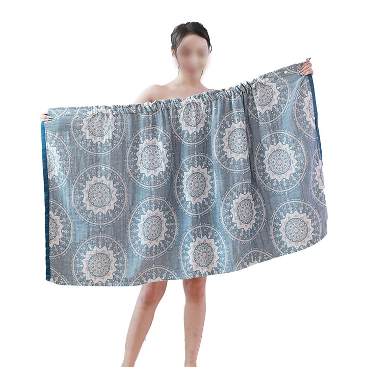 Prosop tip rochie de baie, Bumbac, Absorbtie mare, 75 x 140 cm, Albastru