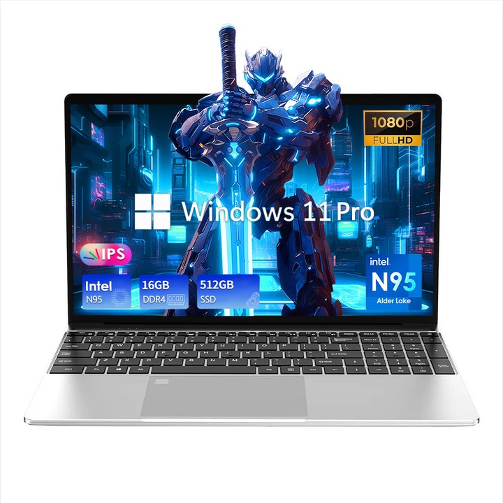 Laptop GXMO 15.6 Intel N95 Quad-Core 16GB RAM SSD 512GB, FHD 1920x1080 tastatura iluminata, deblocare cu amprenta