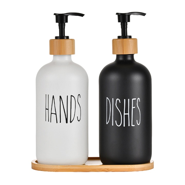 2 db szappanadagoló készlet, üveg, kerek, 21.3x7.4cm