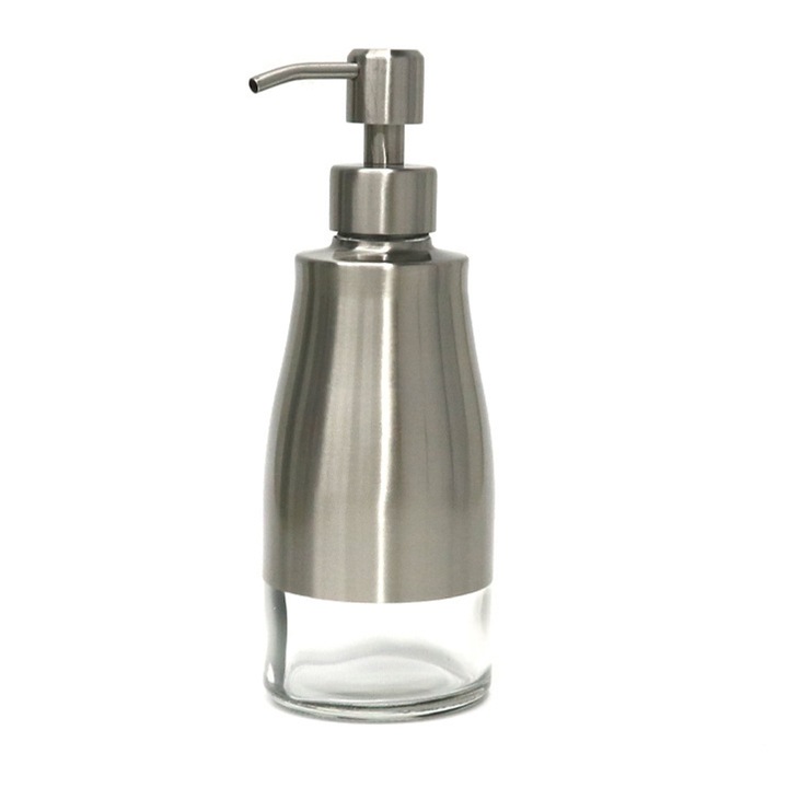 Csúszásmentes szappanadagoló, Enforose, elegáns design, szálcsiszolt rozsdamentes acél, űrtartalom 300 ml