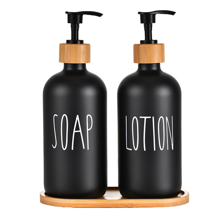 2 db szappanadagoló készlet, üveg, kerek forma, 21,3x7,4x7,4 cm