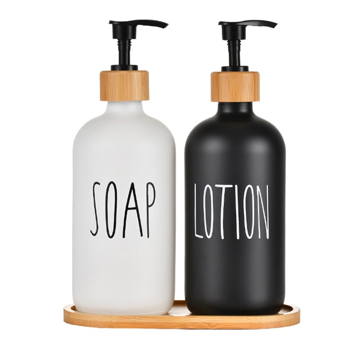 Szappan- és testápoló adagoló készlet, üveg, fekete/fehér