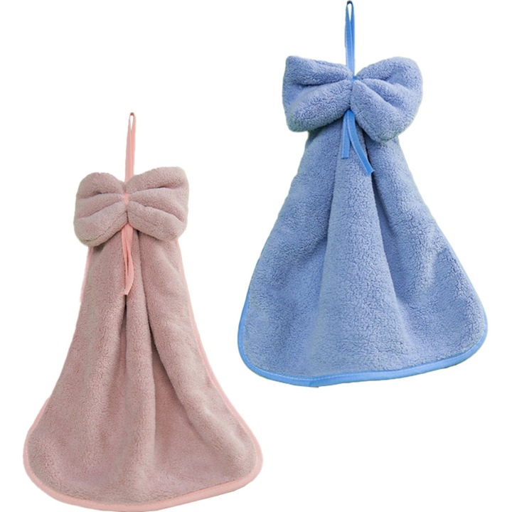 2 db korall bársony kéztörlő készlet, rózsaszín+kék, egy méret