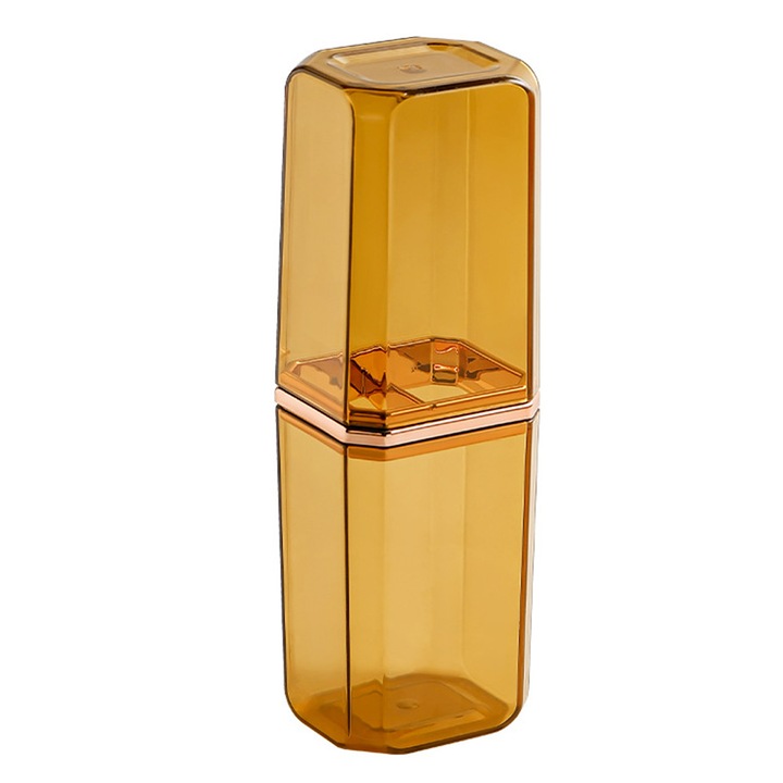 Utazó tok fogkeféhez, barna átlátszó, 20x7x6cm