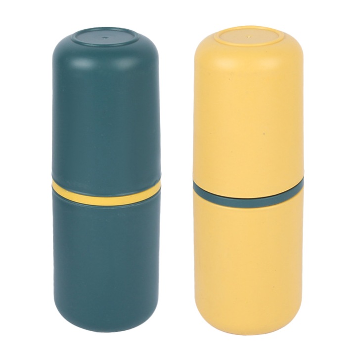 2 darabos fogkefetartó készlet, hordozható, sárga/zöld, 20,5x6,3x6,3 cm