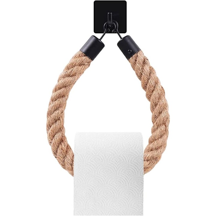 Suport pentru hartie igienica vintage, Enforose, design nautic, instalare fara gaurire, rezistent la rugina, culoare neagra, dimensiuni variate