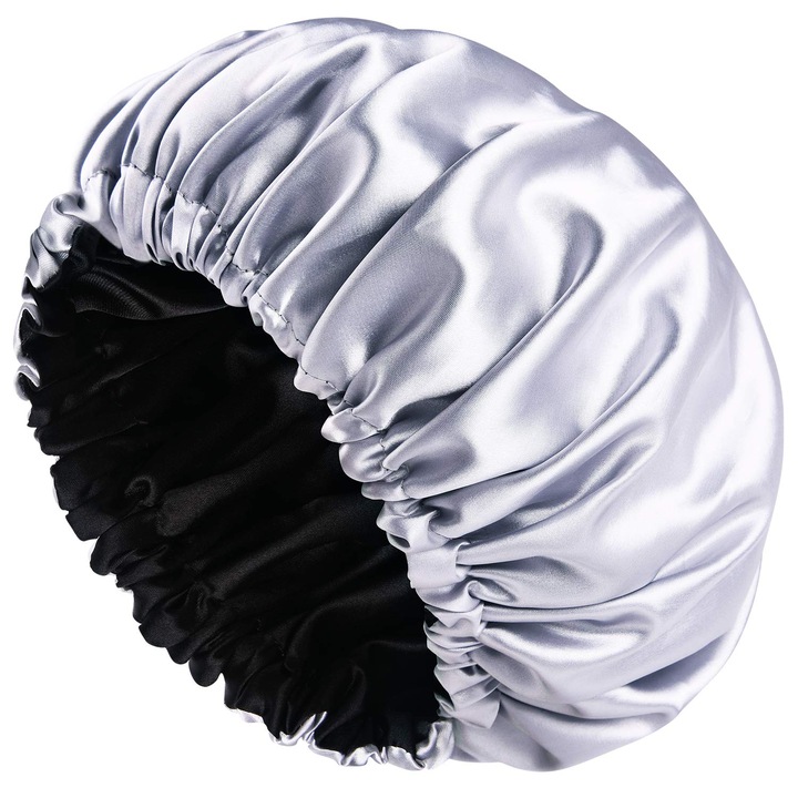 Boneta de par, Cozevdnt, satin, dublu strat, reversibila, argintiu/negru