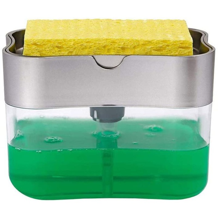 Set dispenser sapun cu suport burete, QttvbTna, organizator chiuveta, pentru bucatarie