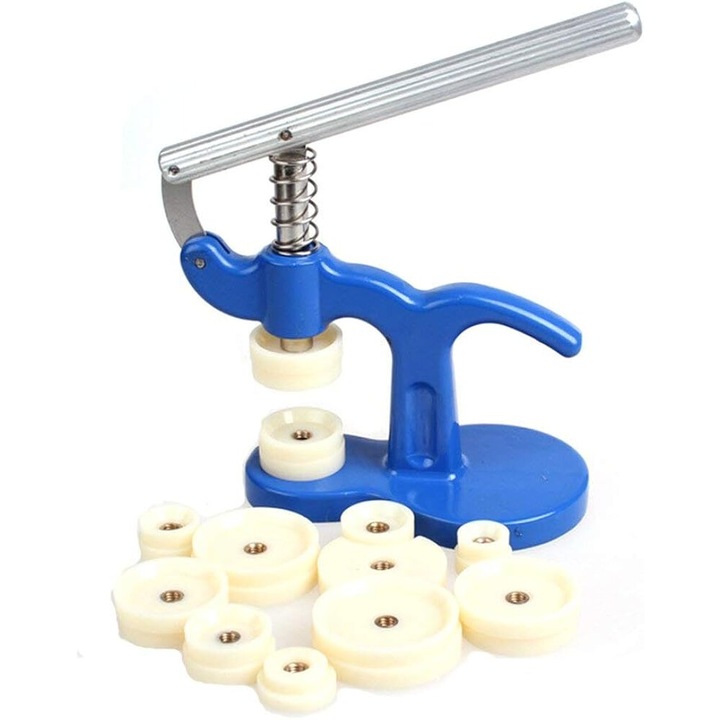 Set scule ceasornicar Cozevdnt, presa inchidere carcasa, 12 placi presiune, albastru, 18x19cm