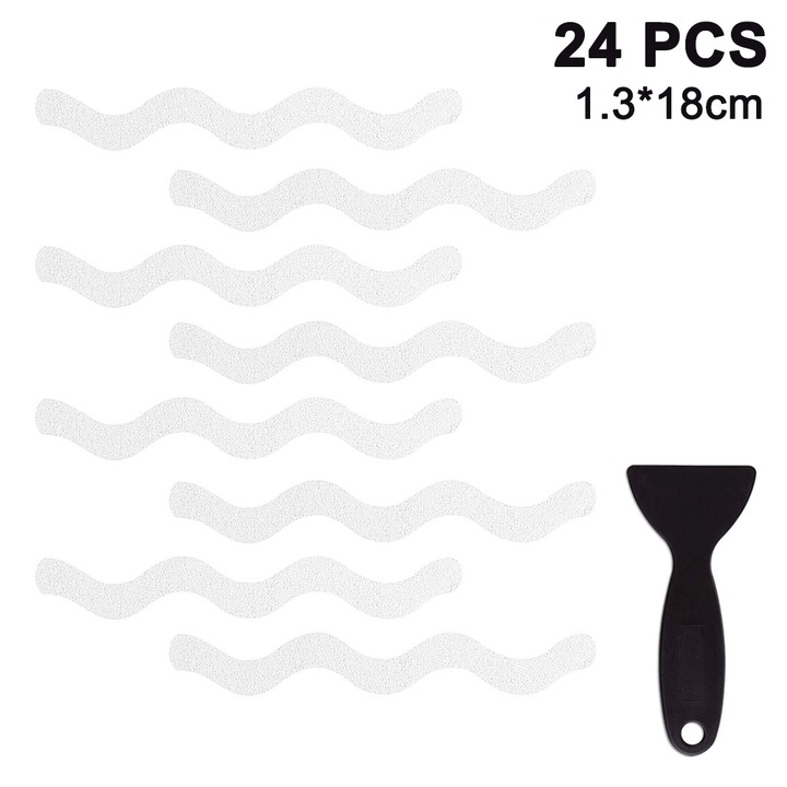 Csúszásgátló csíkok, QttvbTna, átlátszó, 1,3x18cm, 24 db-os készlet