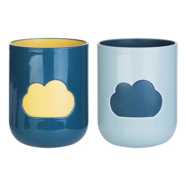 Set 2 cani baie, model nori, polipropilena ecologica, capacitate mare, albastru/galben