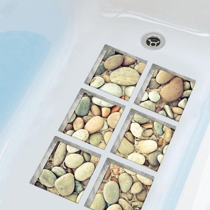 Autocolante antiderapante pentru trepte de baie, HERUSI, 6 buc, 14, 5x14, 5cm, patrat, A-cobblestone
