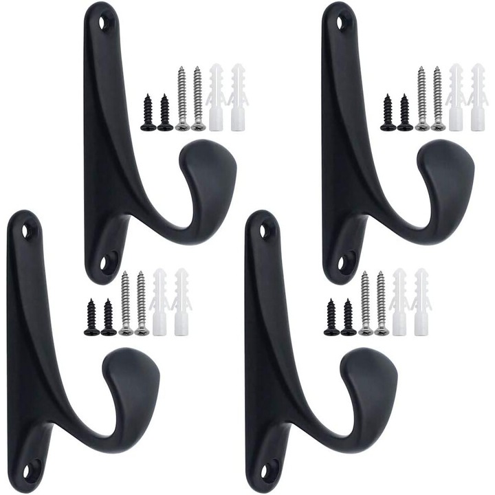 4 db fém kampós készlet ruhákhoz, törölközőkhöz, hátizsákokhoz, zseblámpákhoz, méretek 8x4x16mm, 8x3,5x25mm, fekete