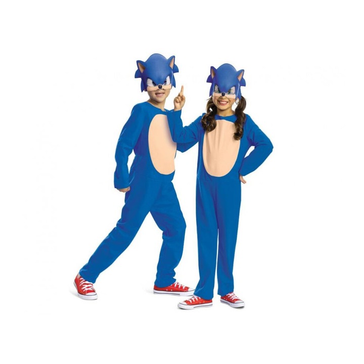 Costum carnaval Ariciul Sonic pentru copii, albastru, marime M (7-8 ani)