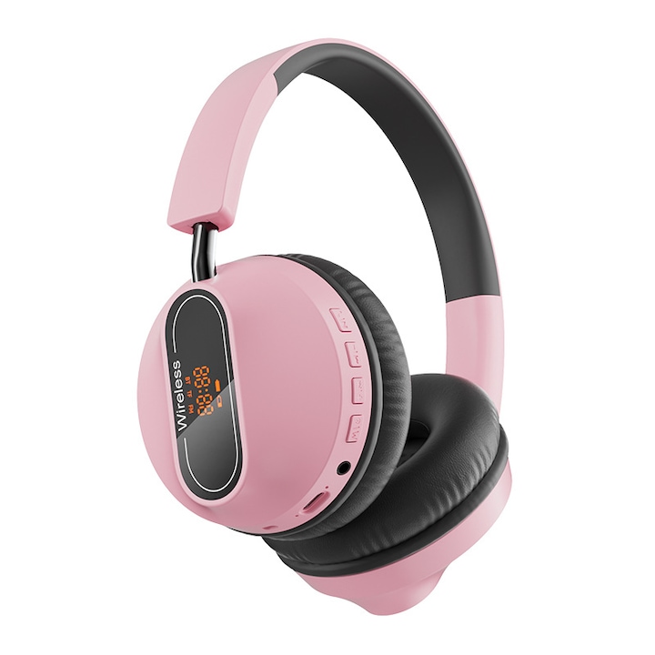 M1 Bluetooth слушалки, Hi-Fi режим, BT & TF и FM режим, LED дисплей, 3,5 mm жак, розови