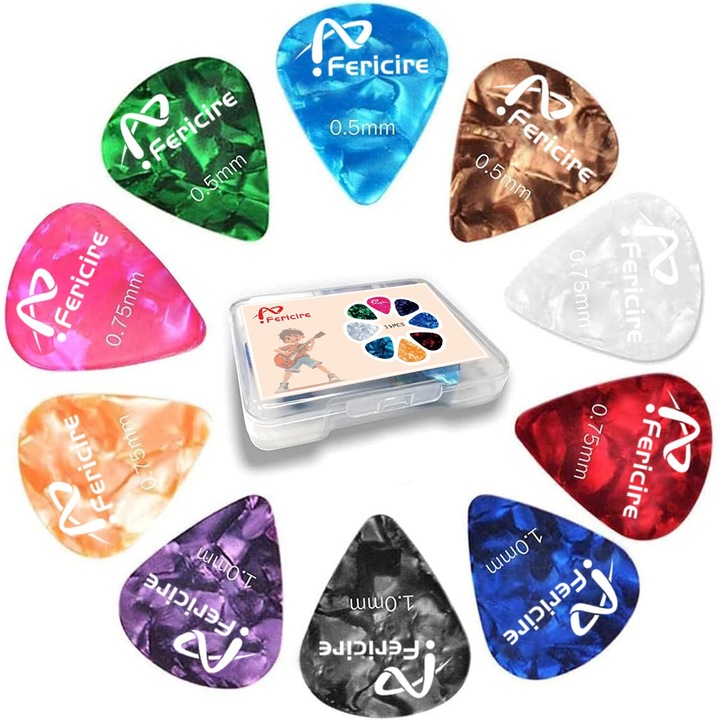 Fender перца за китара, три дебелини в комплект от 18, за укулеле, бас и електрическа китара, многоцветни