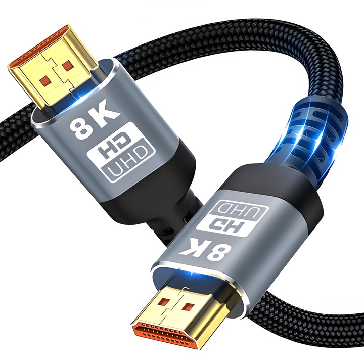 Sellera® HDMI 2.1 кабел, 8K/60 Hz, 4K/120 Hz, 2K/144 Hz, 1080p/165 Hz, 3D видео, 48 GBPS, динамичен HDR, VRR, QMS, EARC, Dolby Vision, Dolby Atmos, 1M