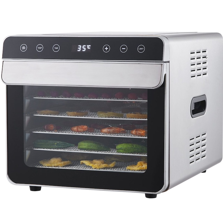 Deshidrator fructe si legume, Inox, 700 W, 6 tavi, Temperatura reglabila, Panou digital, Temporizator