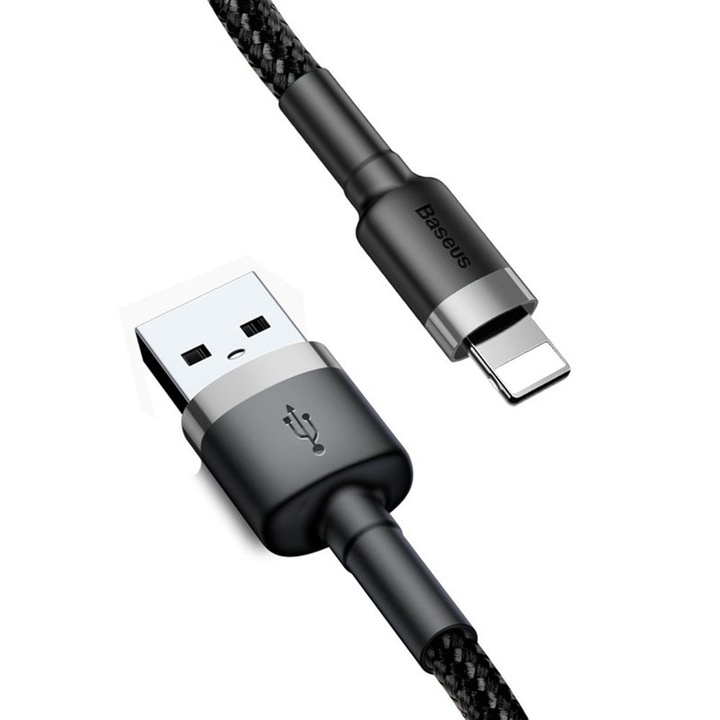 Cablu USB la Lightning, 2A, 3m, R87, Aluminiu, Nailon, Policarbonat, TPE, Negru/Gri