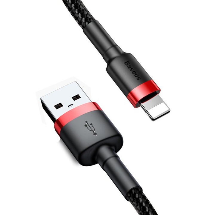 Cablu USB la Lightning, 2.4A, 480Mbps, 0.5m, Baseus Cafule (CALKLF-A19), Red / Black