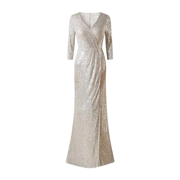 Rochie de mireasa, auriu, maneci trei sferturi, L