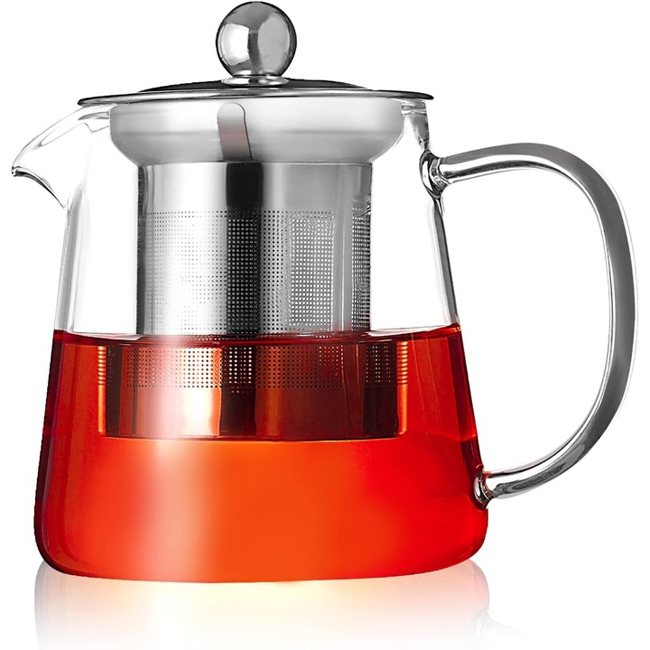 Teáskanna infúzióval, PluieSoleil, 450 ml, fedővel és infúziós tartállyal, boroszilikát üvegből, hőálló, átlátszó ezüst