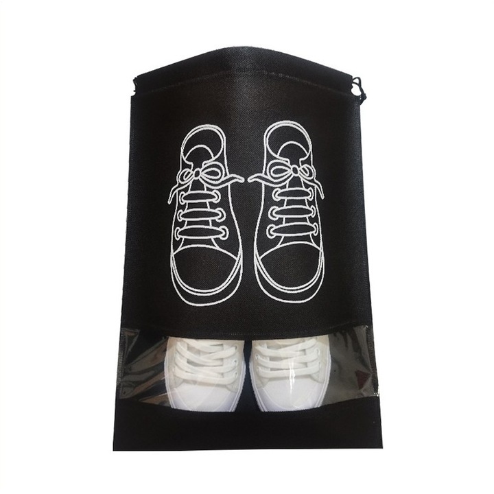 Sac depozitare incaltaminte, pentru voiaj sau depozitare, rezistent la praf, compatibil cu masina de spalat, 27 x 36 cm, negru, Avaleea