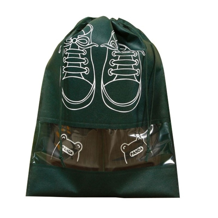 Sac depozitare incaltaminte, pentru voiaj sau depozitare, rezistent la praf, compatibil cu masina de spalat, 27 x 36 cm, verde inchis, Avaleea