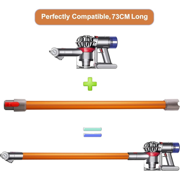 Hosszabbító cső porszívóhoz, Qygba, Dyson V7, V8, V10, V11, V15, 73 cm hosszúságú, 969109-hez, narancssárga