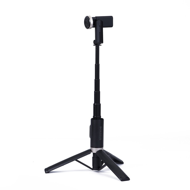 Статив Selfie Stick Q12 с Bluetooth дистанционно управление, балансиран удар, универсален, регулируем, височина 215~730 mm с алуминиев прът, черен