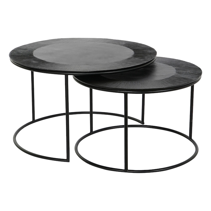 Комплект от 2 маси DKD Home Decor, метал/алуминий, черни, модерни, 76x76x44см, 40x61x61см