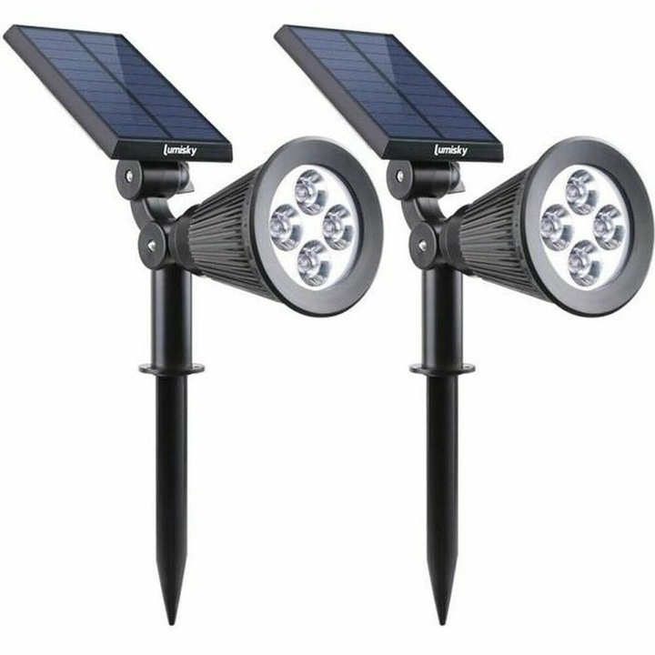 Set 2 Lampi Solare, Lumisky, Impermeabil, LED, 200 lm, 5V, IP44, Negru