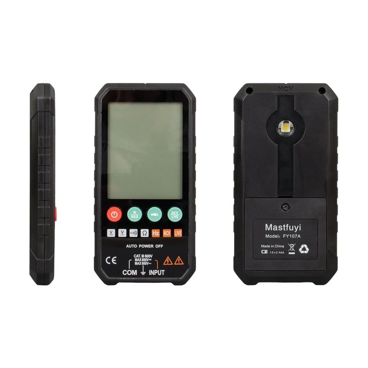 Multimetru digital FY107A Mastfuyi, test de tensiune NCV, rezistenta, test sonor pornit-oprit, retinere a datelor, lanterna
