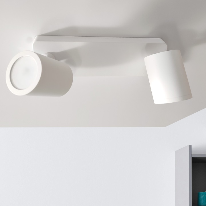 Светодиодна плафониера със спот, бяла, 20W, 2400Lm, 2xGU10, регулируема, алуминий, 25 см, крушки Osram включени, естествена светлина 4000K