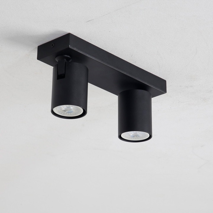 Светодиодна таванна лампа със спот, черна, 20W, 2400Lm, 2xGU10, регулируема, алуминий, 25 см, включени крушки Osram, естествена светлина 4000K