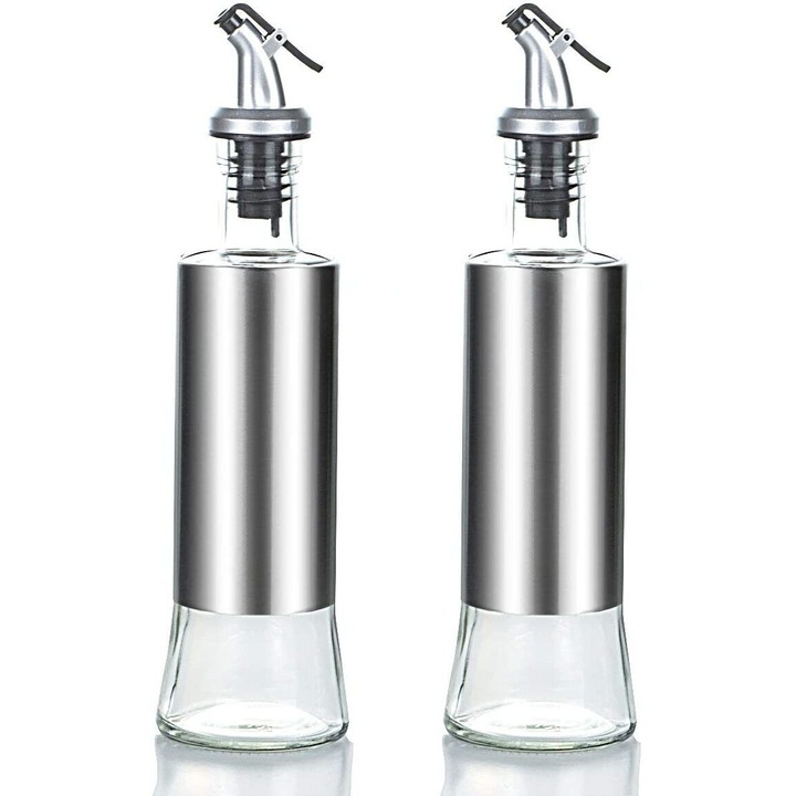Set 2 oliviere din sticla si otel inoxidabil, 6.5x25cm