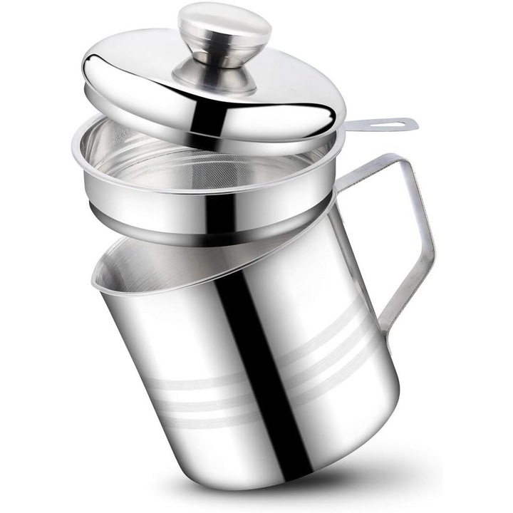 Recipient din inox pentru grasime de slanina cu sita, 1,2 l, Enforose