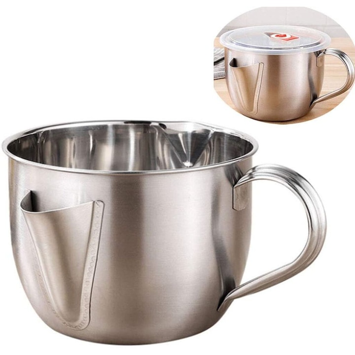 Сепаратор за мазнини, Longziming, неръждаема стомана, 1000 ml, сребрист