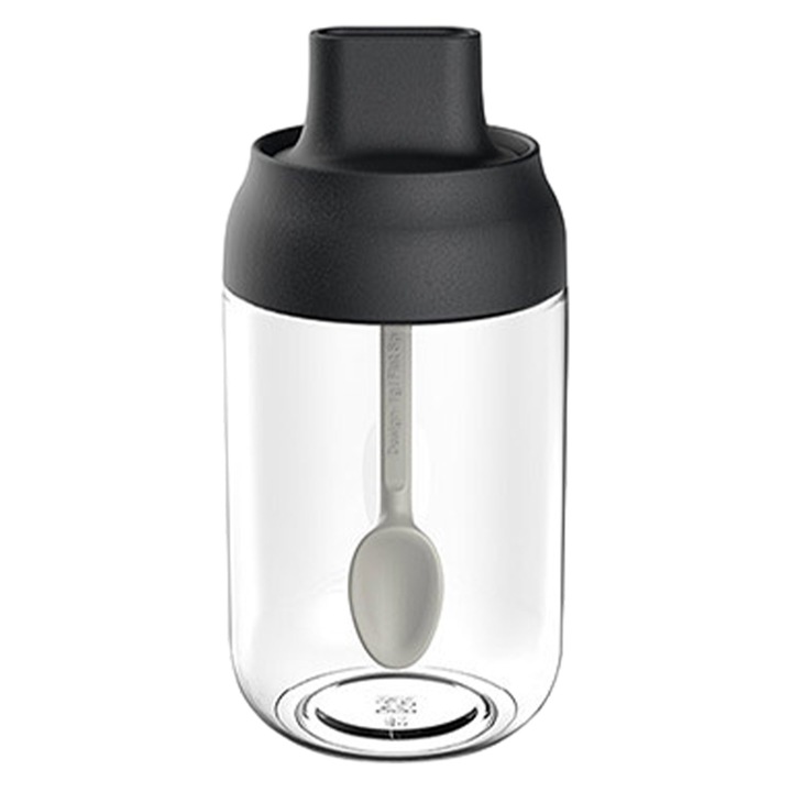 OEM Légmentesen záródó fűszerüveg, üveg és szilikon, fekete/átlátszó, 250 ml, 14x6,6 cm