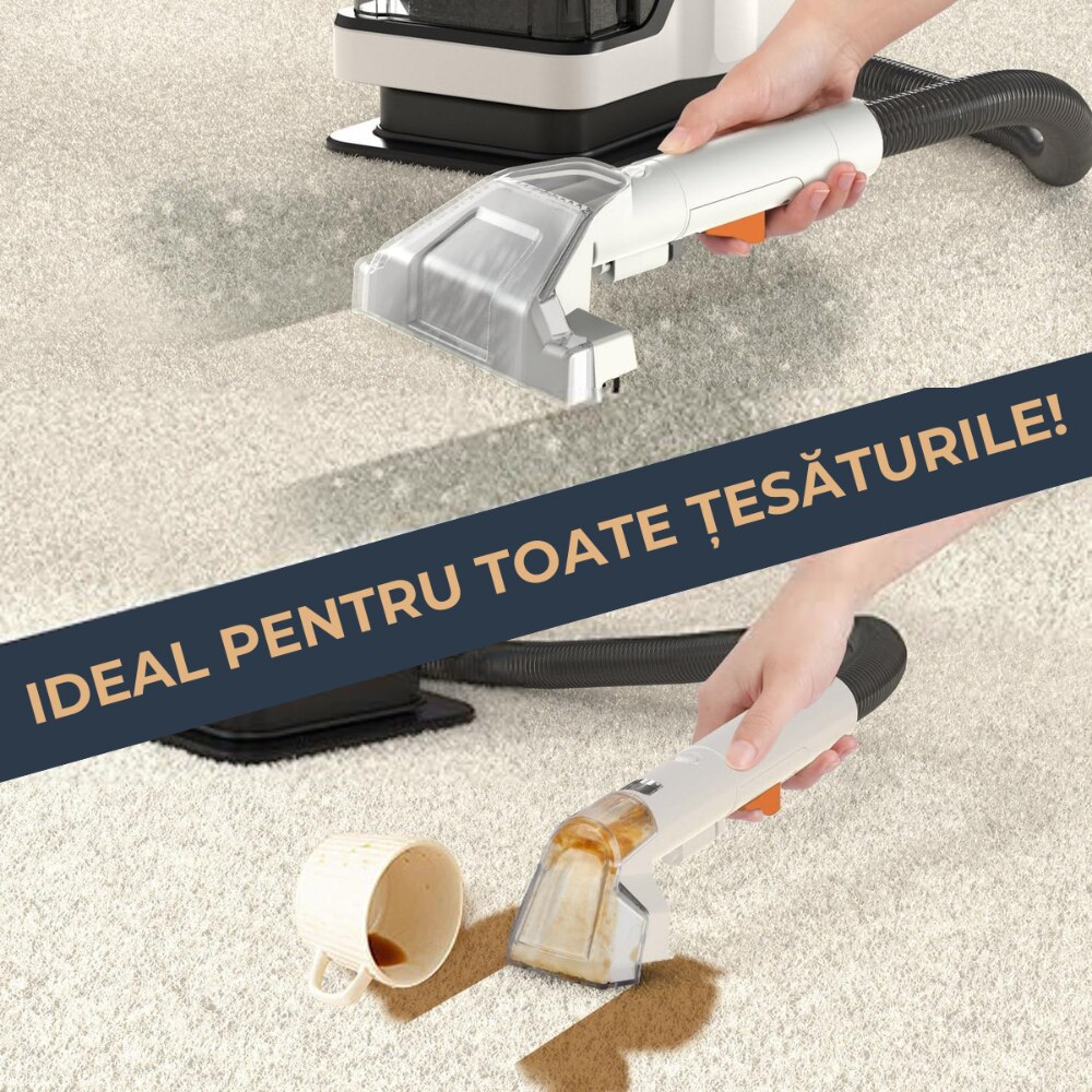 Aspirator profesional Multifunctional, Dasbo®, Curatare umeda si uscata, cu pulverizare apa pentru covoare, mochete si tapiterii, Sistem patentat de 2-in-1 rezervoare, design compact, fara sac, 400w