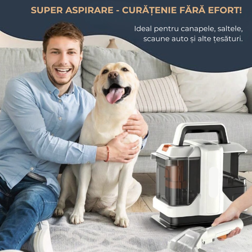 Aspirator profesional Multifunctional, Dasbo®, Curatare umeda si uscata, cu pulverizare apa pentru covoare, mochete si tapiterii, Sistem patentat de 2-in-1 rezervoare, design compact, fara sac, 400w